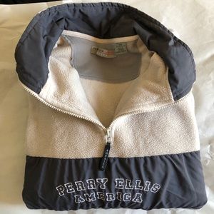 PERRY ELLIS SWEATSHIRT HALF ZIP XXL CREAM
